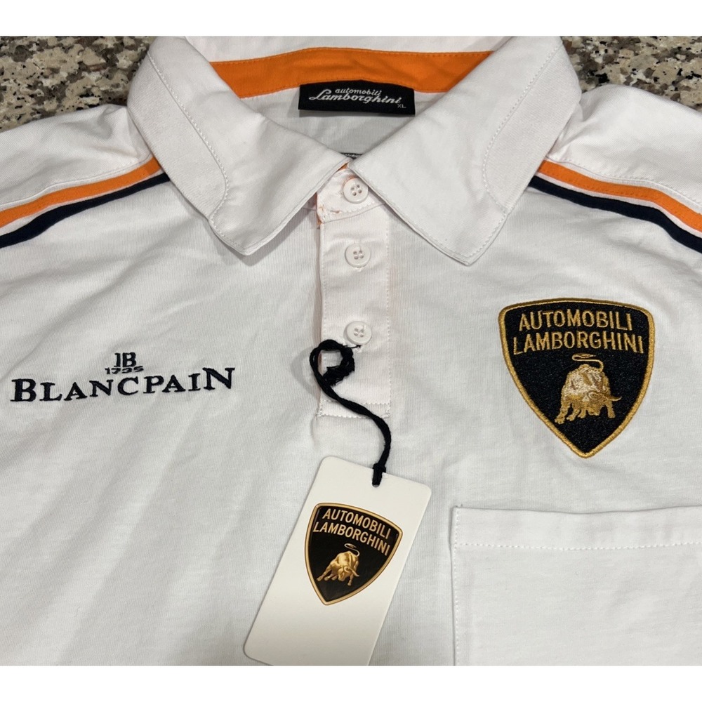 New Lamborghini Automobili Polo Shirt Blanc Pain Super Trofeo Embroidery Logo
